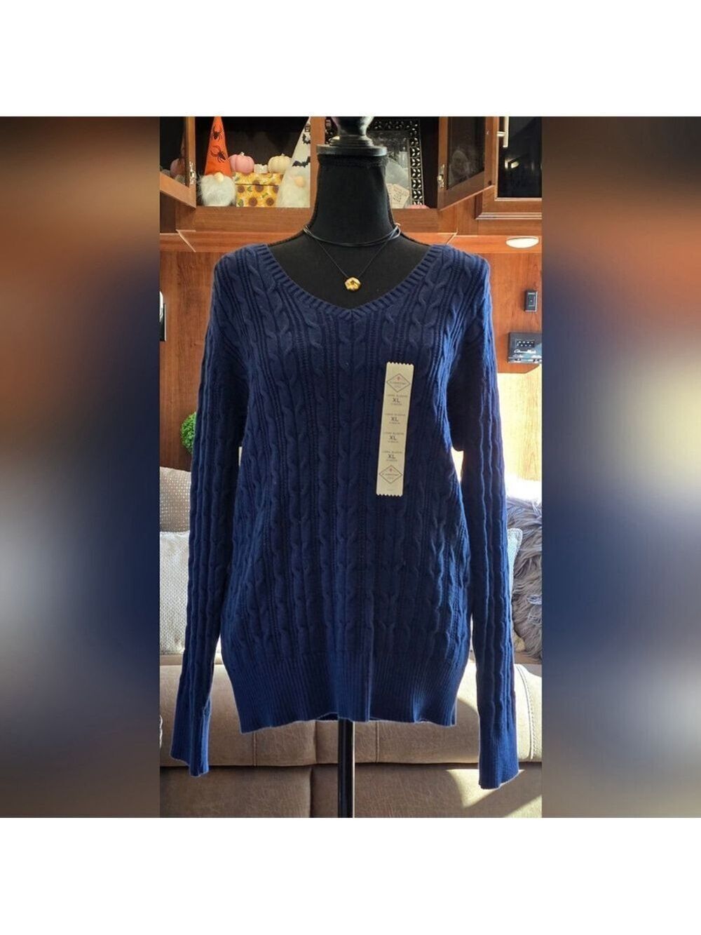 St. John's Bay Navy Blue Cable Knit Sweater NWT
